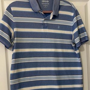 Izod Polo Shirt Men's Medium Advantage Performance Stretch Blue White Stripe